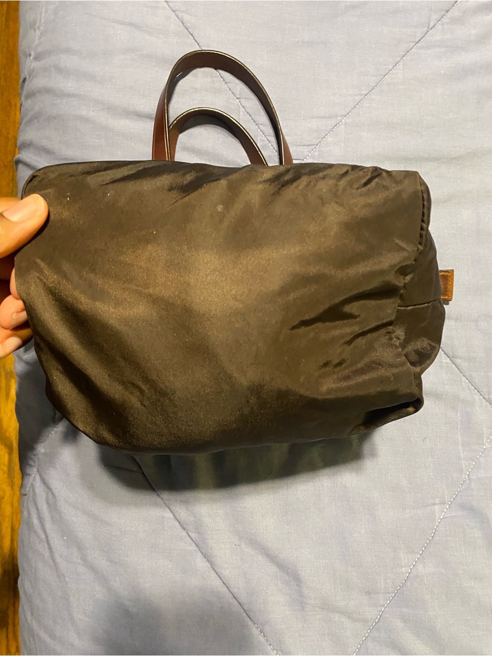 Authentic Dooney & Bourke Dark Brown Nylon Tote with Brown Leather Trim - Picture 4 of 6